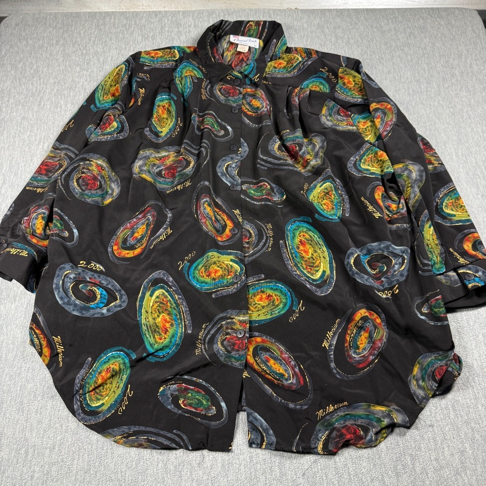 A Personal Touch Shirt Womens 3X Black Millennium 2000 Abstract Button Front